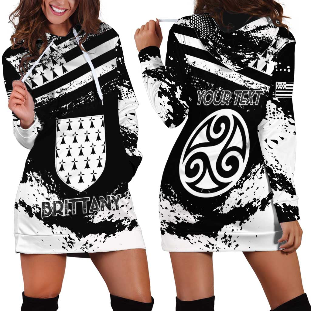 Personalized Brittany Hoodie Dress Coat Of Arms With Triskelion - Grunge Style - Wonder Print Shop