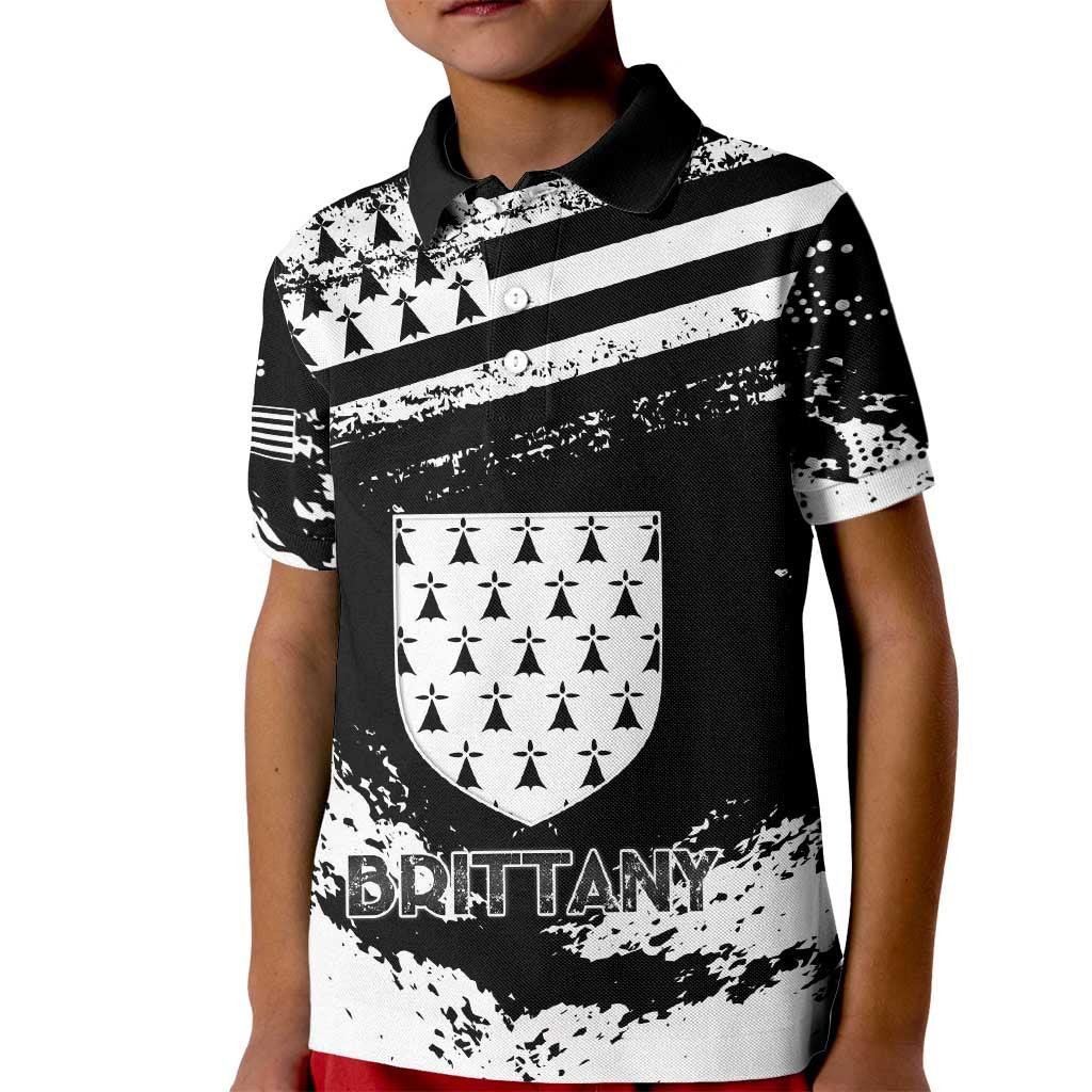 Personalized Brittany Kid Polo Shirt Coat Of Arms With Triskelion - Grunge Style - Wonder Print Shop