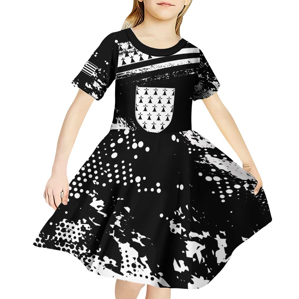Personalized Brittany Kid Short Sleeve Dress Coat Of Arms With Triskelion - Grunge Style - Wonder Print Shop