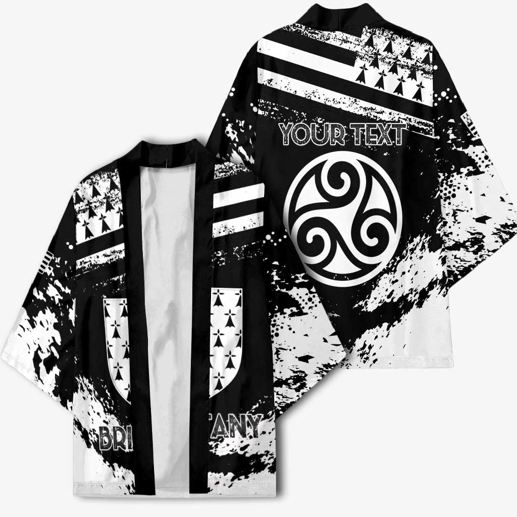 Personalized Brittany Kimono Coat Of Arms With Triskelion - Grunge Style - Wonder Print Shop