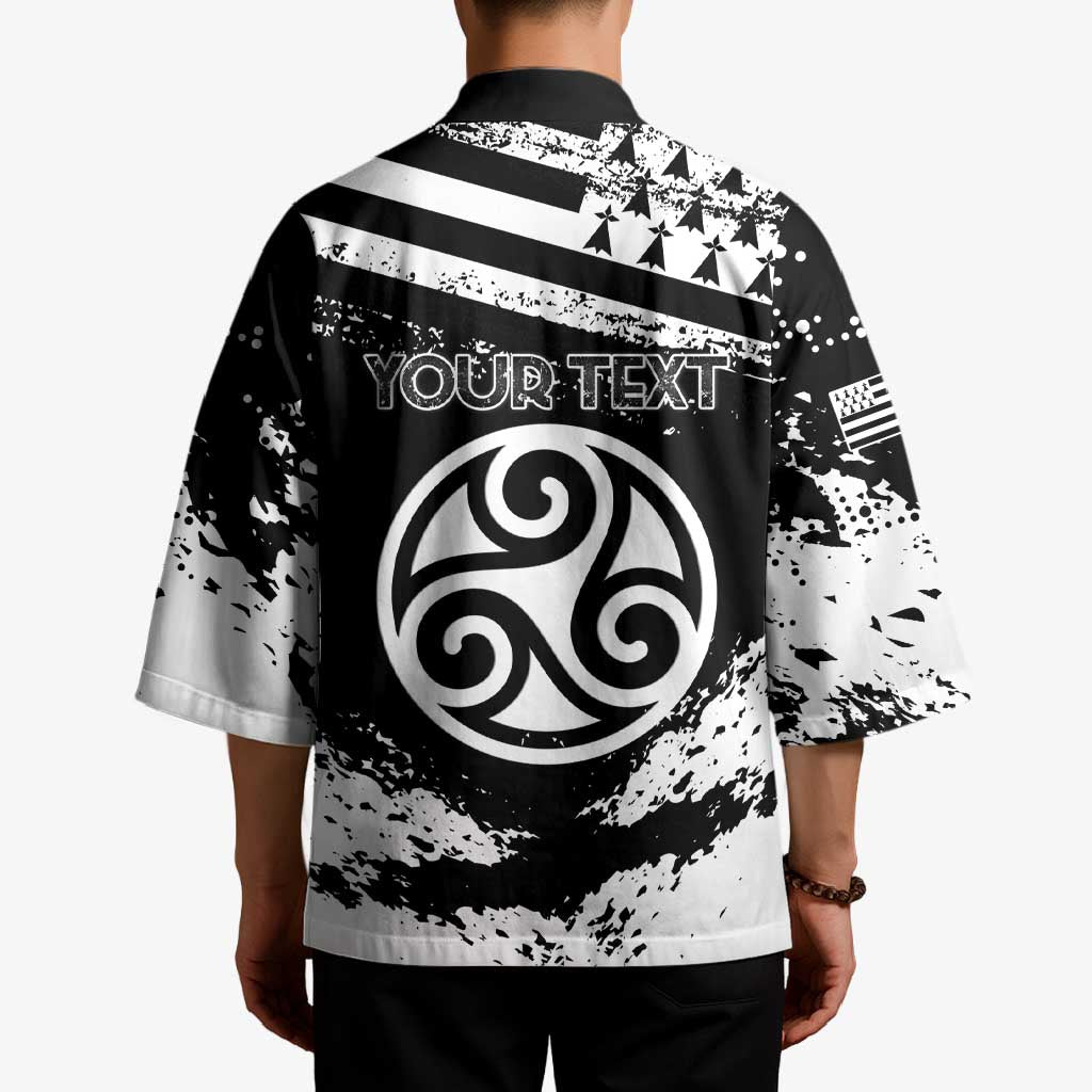 Personalized Brittany Kimono Coat Of Arms With Triskelion - Grunge Style - Wonder Print Shop