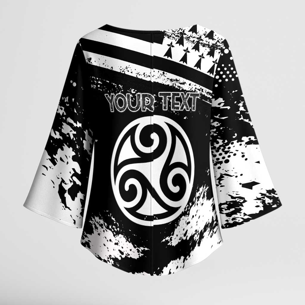 Personalized Brittany Kimono Sleeve Blouse Coat Of Arms With Triskelion - Grunge Style - Wonder Print Shop