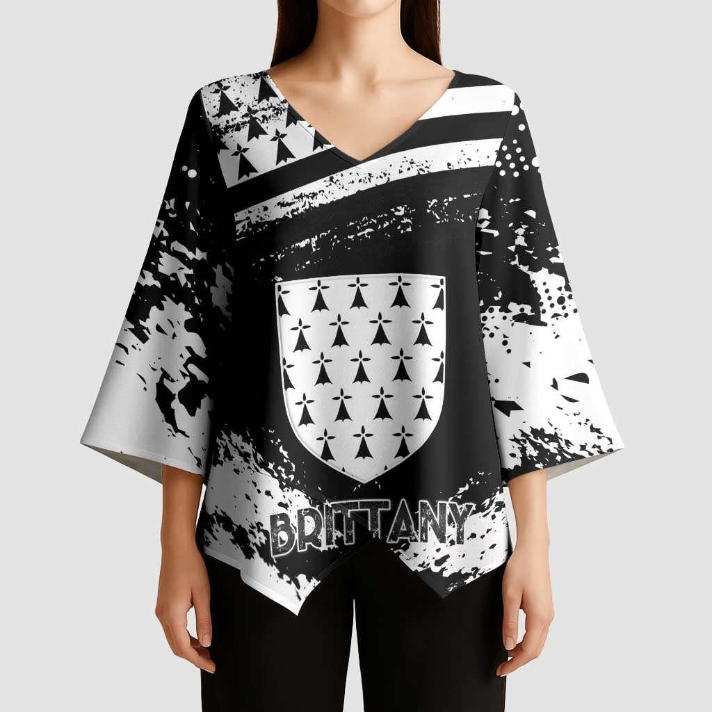 Personalized Brittany Kimono Sleeve Blouse Coat Of Arms With Triskelion - Grunge Style - Wonder Print Shop