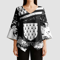Personalized Brittany Kimono Sleeve Blouse Coat Of Arms With Triskelion - Grunge Style - Wonder Print Shop