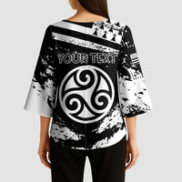 Personalized Brittany Kimono Sleeve Blouse Coat Of Arms With Triskelion - Grunge Style - Wonder Print Shop