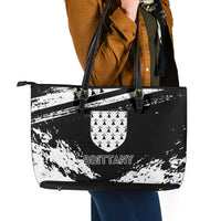 Brittany Leather Tote Bag Coat Of Arms With Triskelion - Grunge Style - Wonder Print Shop
