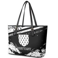 Brittany Leather Tote Bag Coat Of Arms With Triskelion - Grunge Style - Wonder Print Shop