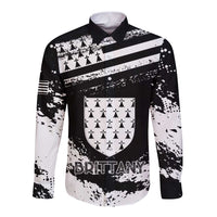 Personalized Brittany Long Sleeve Button Shirt Coat Of Arms With Triskelion - Grunge Style - Wonder Print Shop