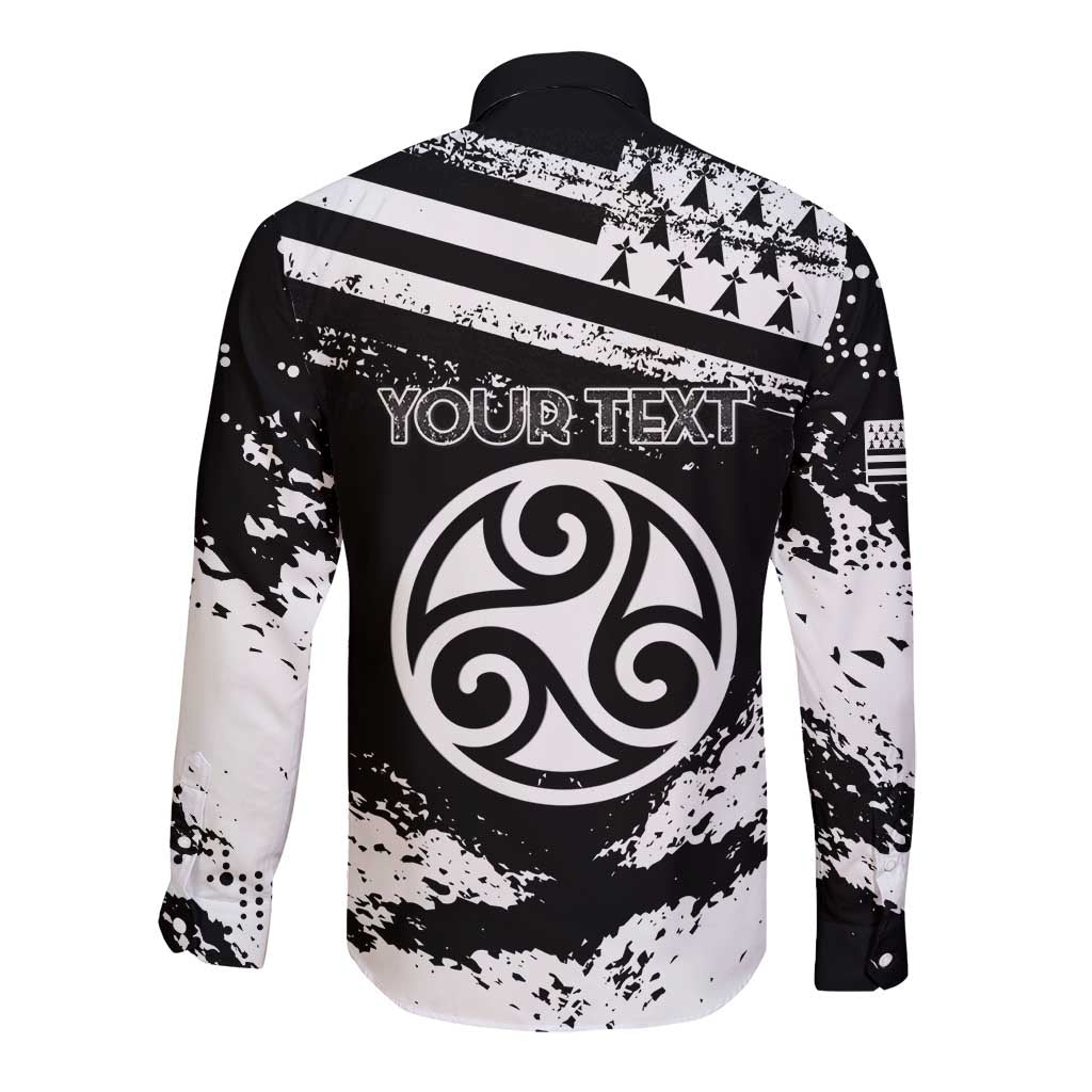 Personalized Brittany Long Sleeve Button Shirt Coat Of Arms With Triskelion - Grunge Style - Wonder Print Shop
