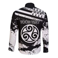 Personalized Brittany Long Sleeve Button Shirt Coat Of Arms With Triskelion - Grunge Style - Wonder Print Shop