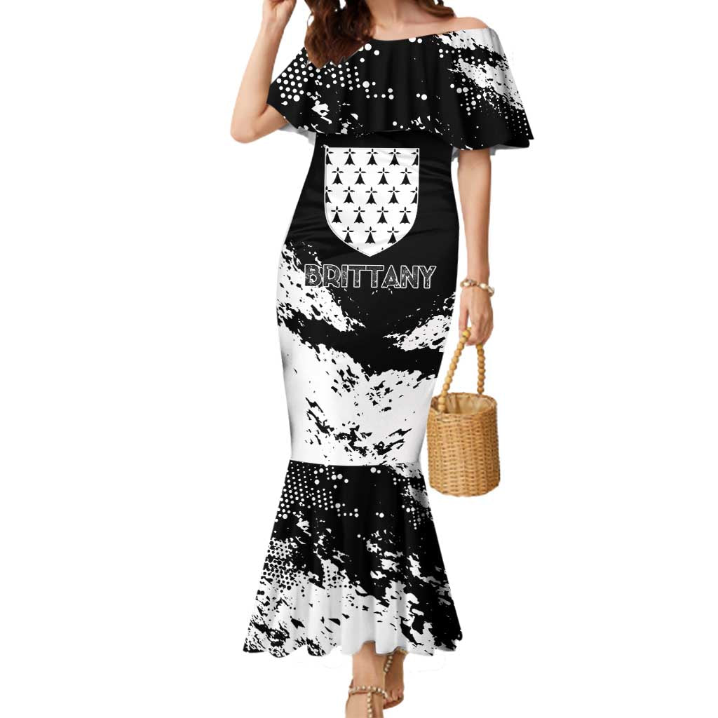 Personalized Brittany Mermaid Dress Coat Of Arms With Triskelion - Grunge Style - Wonder Print Shop