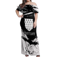 Personalized Brittany Off Shoulder Maxi Dress Coat Of Arms With Triskelion - Grunge Style - Wonder Print Shop