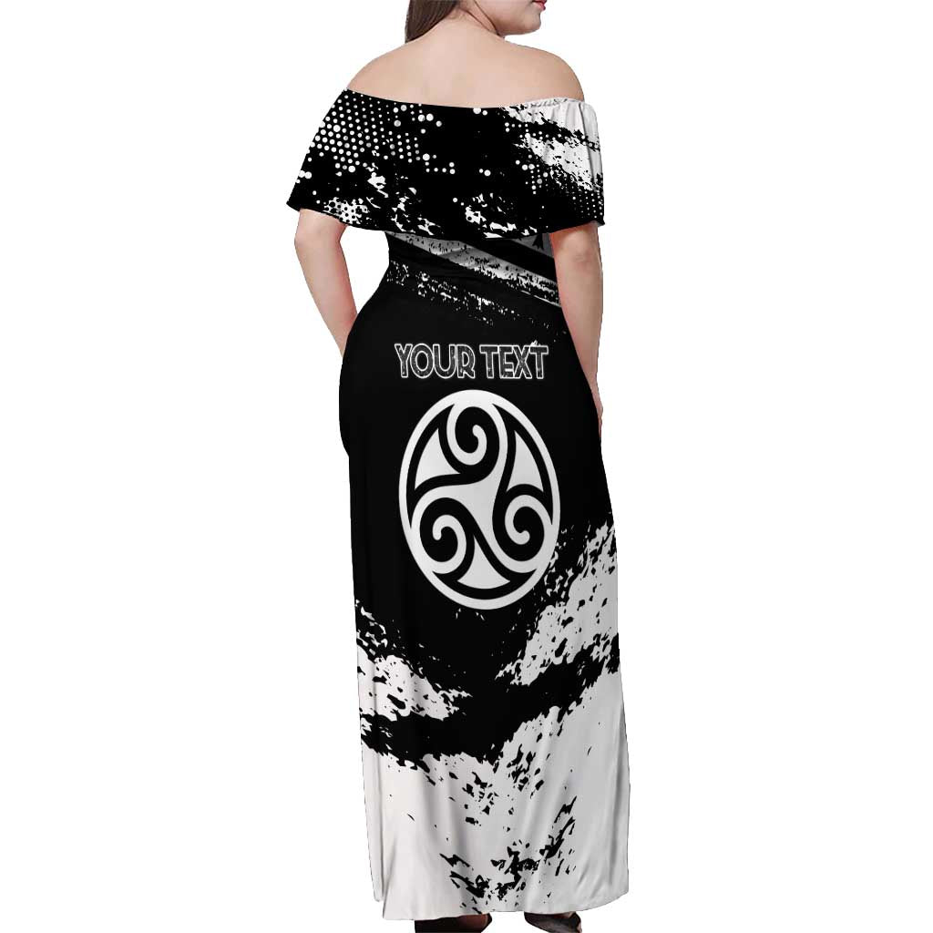 Personalized Brittany Off Shoulder Maxi Dress Coat Of Arms With Triskelion - Grunge Style - Wonder Print Shop