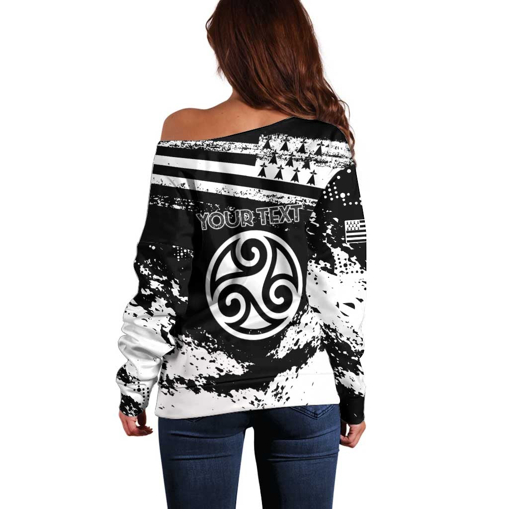 Personalized Brittany Off Shoulder Sweater Coat Of Arms With Triskelion - Grunge Style - Wonder Print Shop