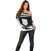 Personalized Brittany Off Shoulder Sweater Coat Of Arms With Triskelion - Grunge Style - Wonder Print Shop