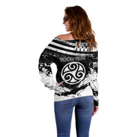 Personalized Brittany Off Shoulder Sweater Coat Of Arms With Triskelion - Grunge Style - Wonder Print Shop