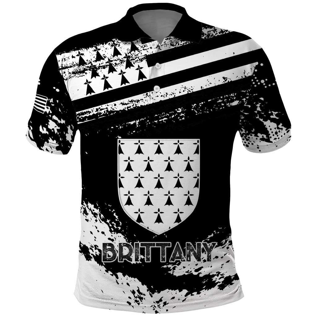 Personalized Brittany Polo Shirt Coat Of Arms With Triskelion - Grunge Style - Wonder Print Shop