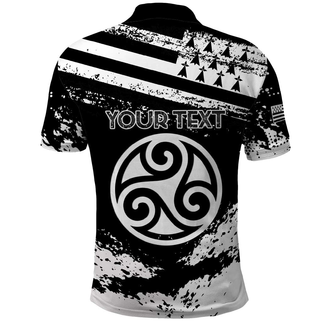 Personalized Brittany Polo Shirt Coat Of Arms With Triskelion - Grunge Style - Wonder Print Shop