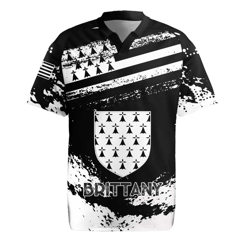 Personalized Brittany Rugby Jersey Coat Of Arms With Triskelion - Grunge Style - Wonder Print Shop