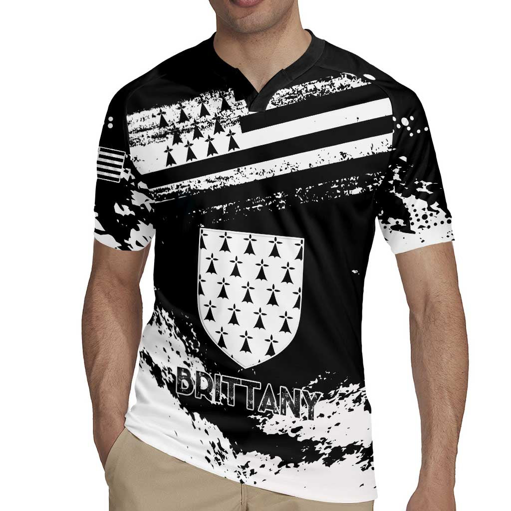 Personalized Brittany Rugby Jersey Coat Of Arms With Triskelion - Grunge Style - Wonder Print Shop