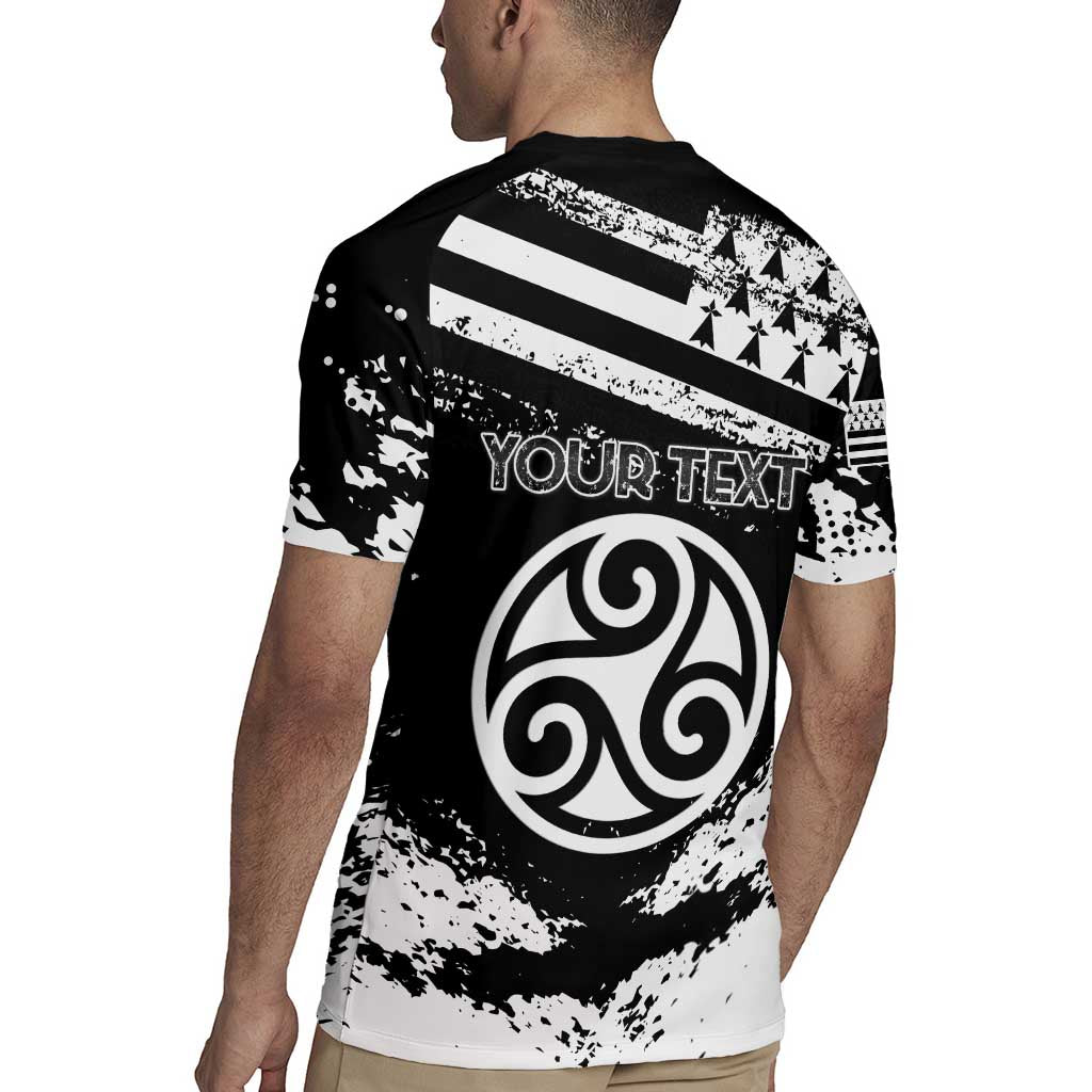 Personalized Brittany Rugby Jersey Coat Of Arms With Triskelion - Grunge Style - Wonder Print Shop