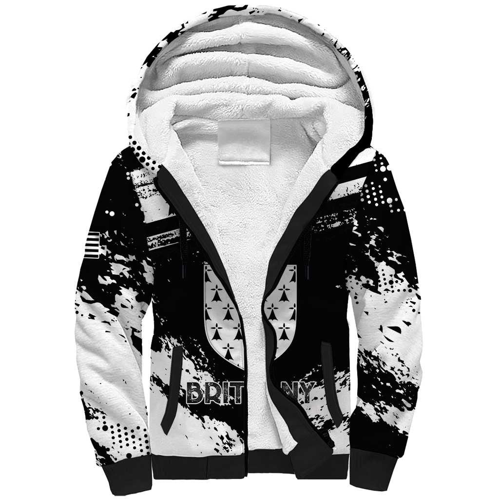 Personalized Brittany Sherpa Hoodie Coat Of Arms With Triskelion - Grunge Style - Wonder Print Shop