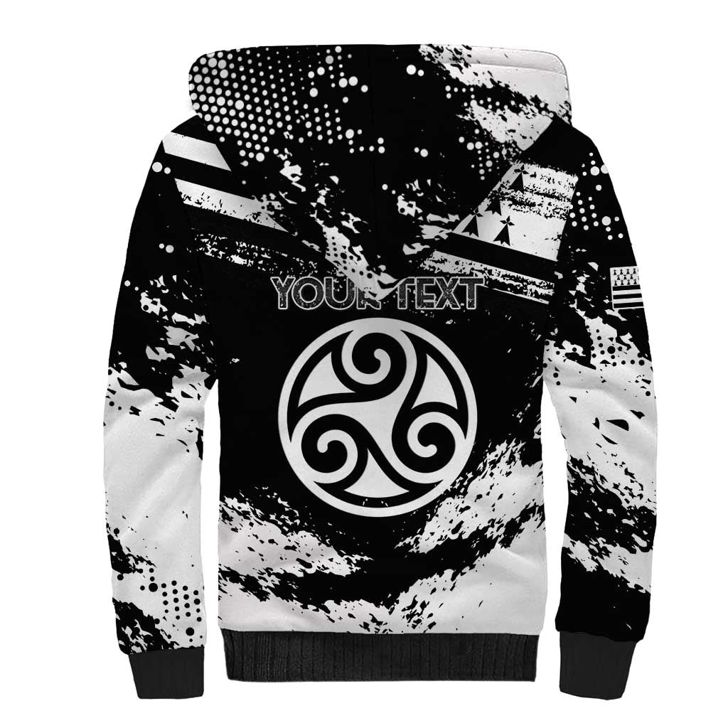 Personalized Brittany Sherpa Hoodie Coat Of Arms With Triskelion - Grunge Style - Wonder Print Shop