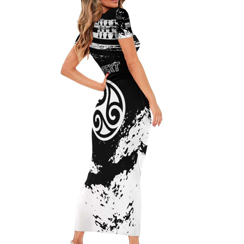 Personalized Brittany Short Sleeve Bodycon Dress Coat Of Arms With Triskelion - Grunge Style - Wonder Print Shop