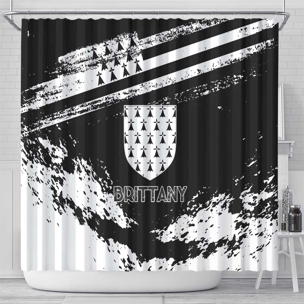 Brittany Shower Curtain Coat Of Arms With Triskelion - Grunge Style - Wonder Print Shop