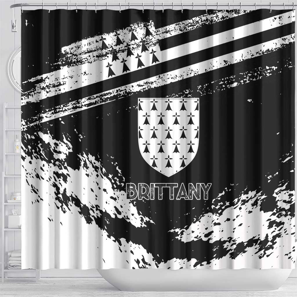 Brittany Shower Curtain Coat Of Arms With Triskelion - Grunge Style - Wonder Print Shop