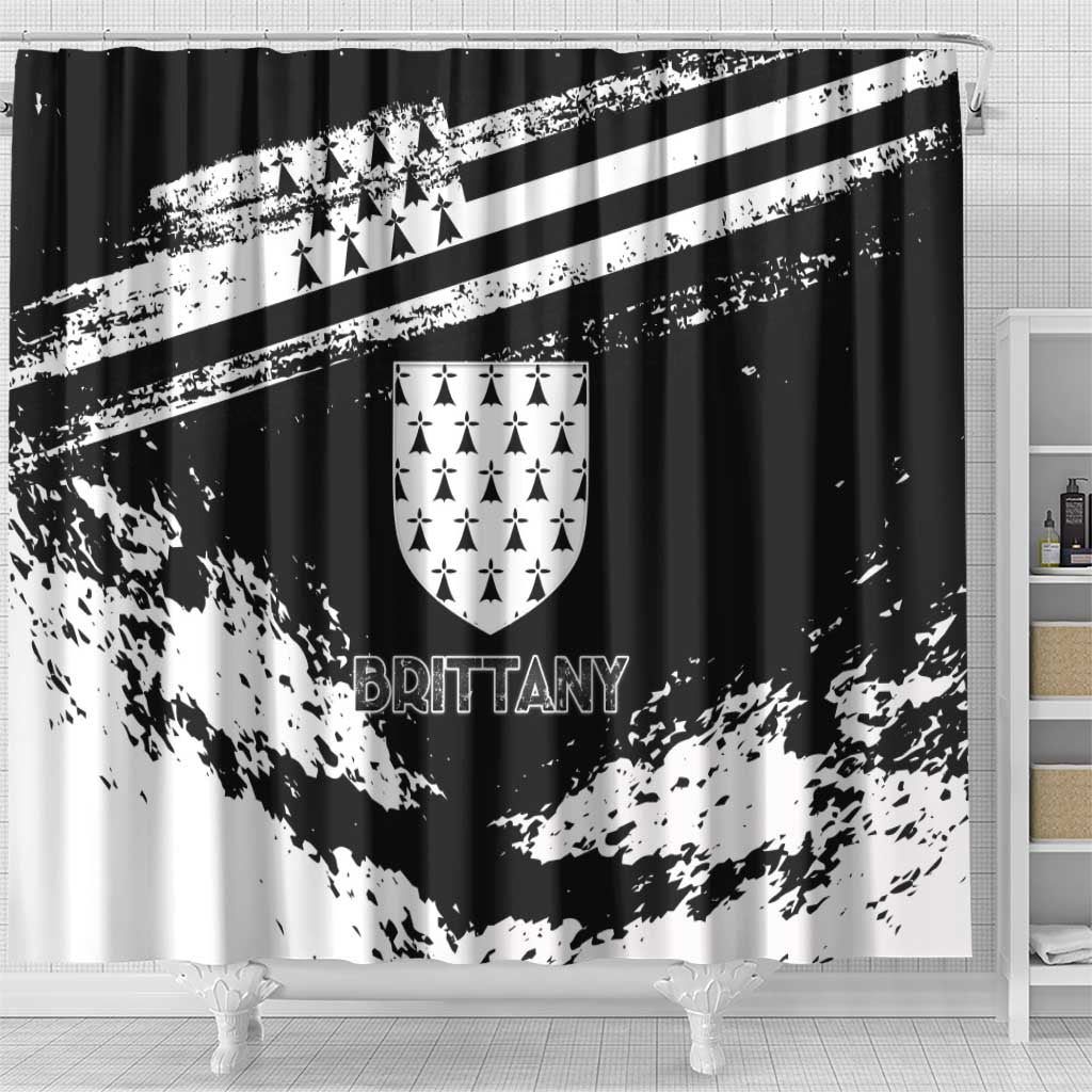 Brittany Shower Curtain Coat Of Arms With Triskelion - Grunge Style - Wonder Print Shop