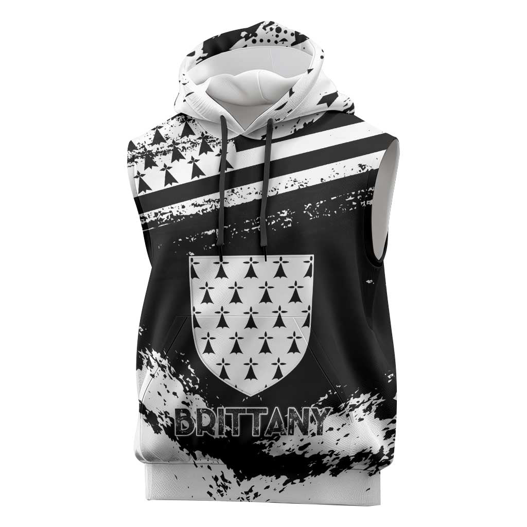 Personalized Brittany Sleeveless Hoodie Coat Of Arms With Triskelion - Grunge Style - Wonder Print Shop