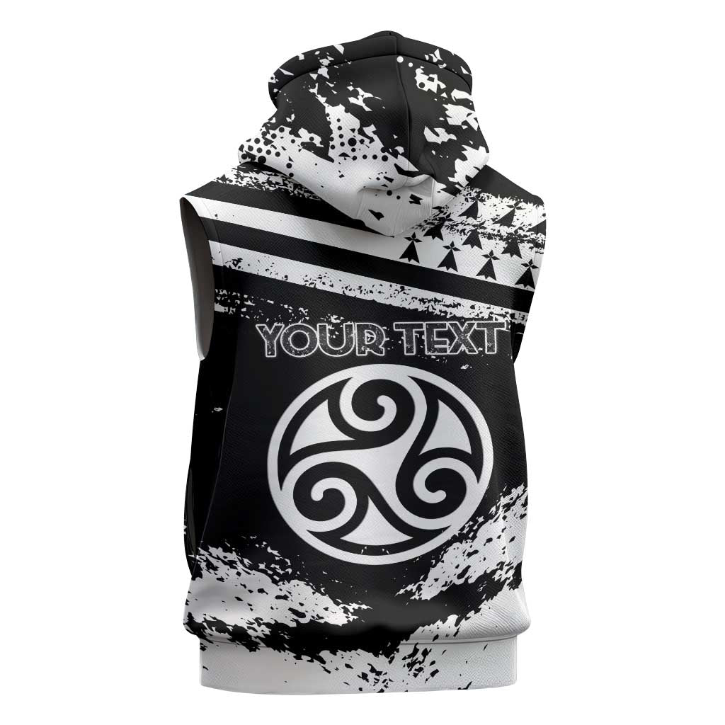 Personalized Brittany Sleeveless Hoodie Coat Of Arms With Triskelion - Grunge Style - Wonder Print Shop