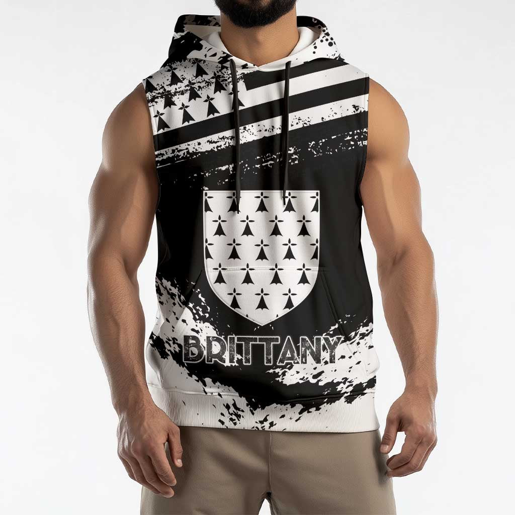 Personalized Brittany Sleeveless Hoodie Coat Of Arms With Triskelion - Grunge Style - Wonder Print Shop