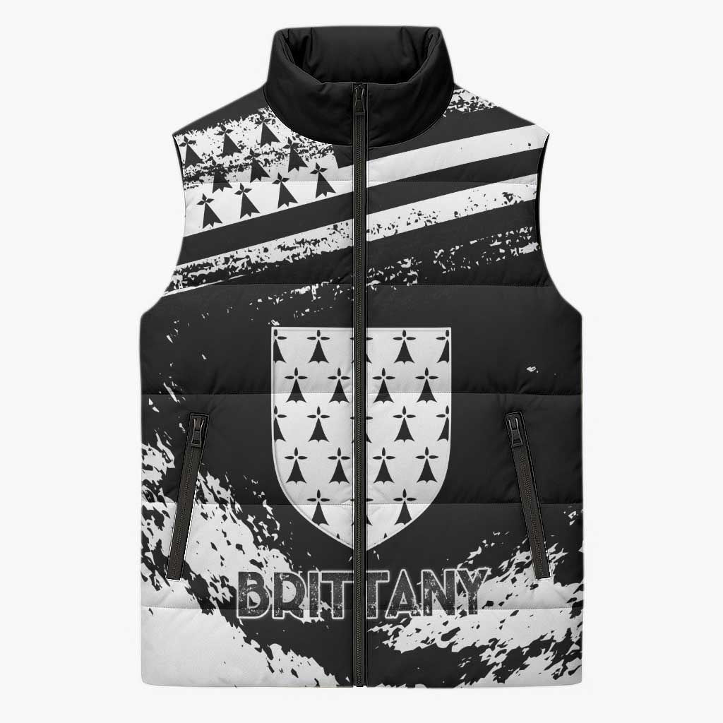 Personalized Brittany Sleeveless Puffer Jacket Coat Of Arms With Triskelion - Grunge Style - Wonder Print Shop