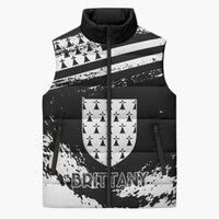 Personalized Brittany Sleeveless Puffer Jacket Coat Of Arms With Triskelion - Grunge Style - Wonder Print Shop