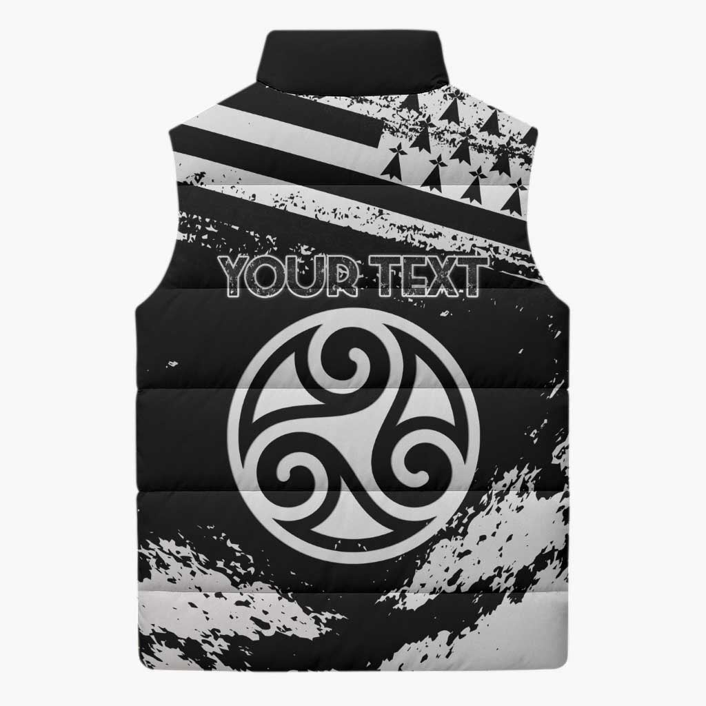 Personalized Brittany Sleeveless Puffer Jacket Coat Of Arms With Triskelion - Grunge Style - Wonder Print Shop