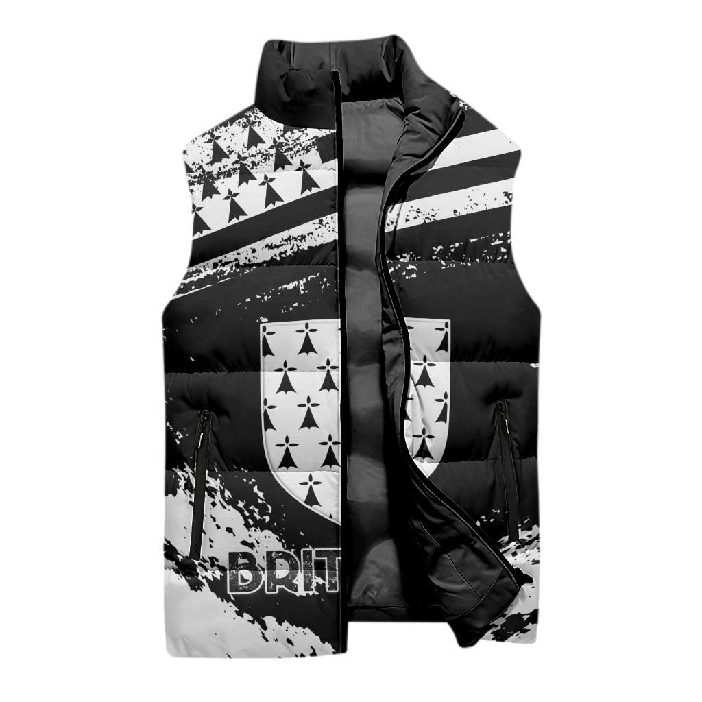 Personalized Brittany Sleeveless Puffer Jacket Coat Of Arms With Triskelion - Grunge Style - Wonder Print Shop