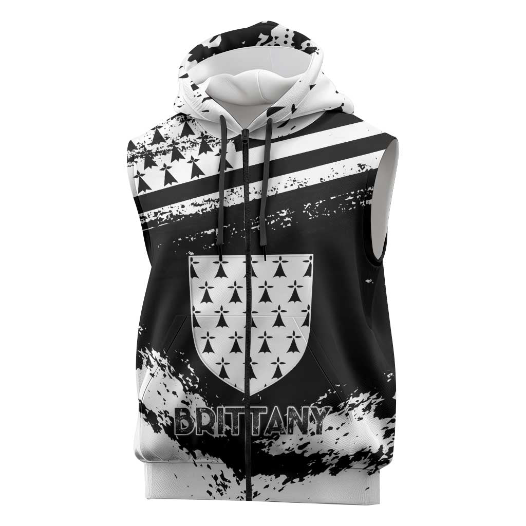 Personalized Brittany Sleeveless Zip Hoodie Coat Of Arms With Triskelion - Grunge Style - Wonder Print Shop