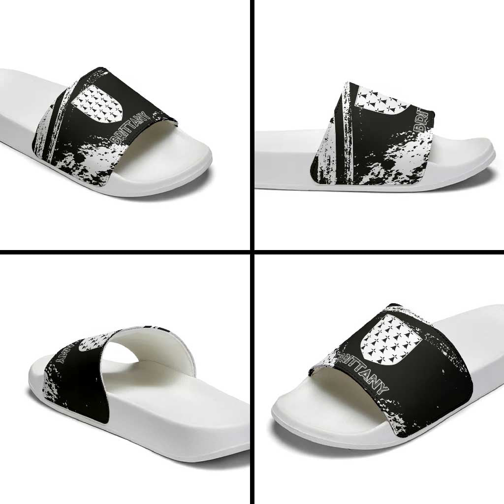 Brittany Slide Sandals Coat Of Arms With Triskelion - Grunge Style - Wonder Print Shop