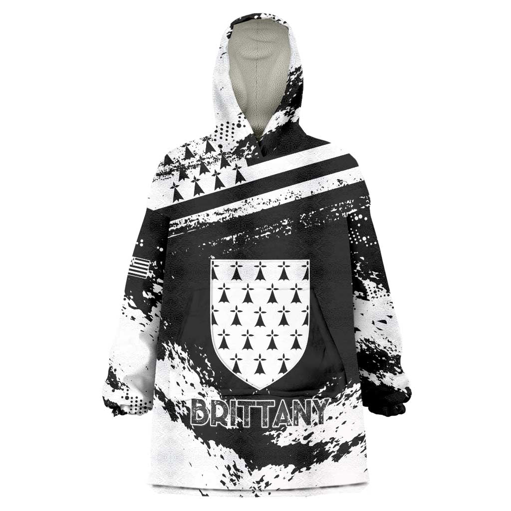 Personalized Brittany Wearable Blanket Hoodie Coat Of Arms With Triskelion - Grunge Style - Wonder Print Shop