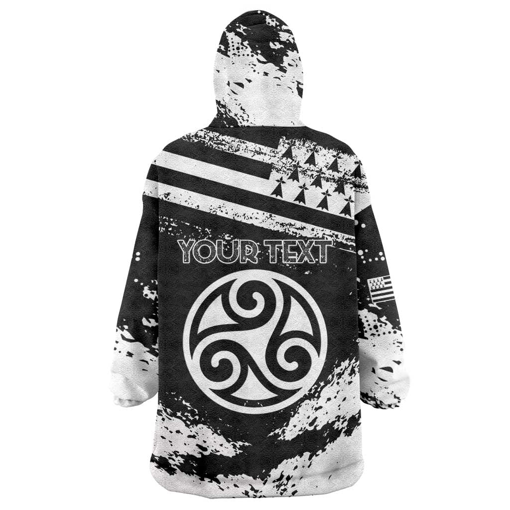 Personalized Brittany Wearable Blanket Hoodie Coat Of Arms With Triskelion - Grunge Style - Wonder Print Shop