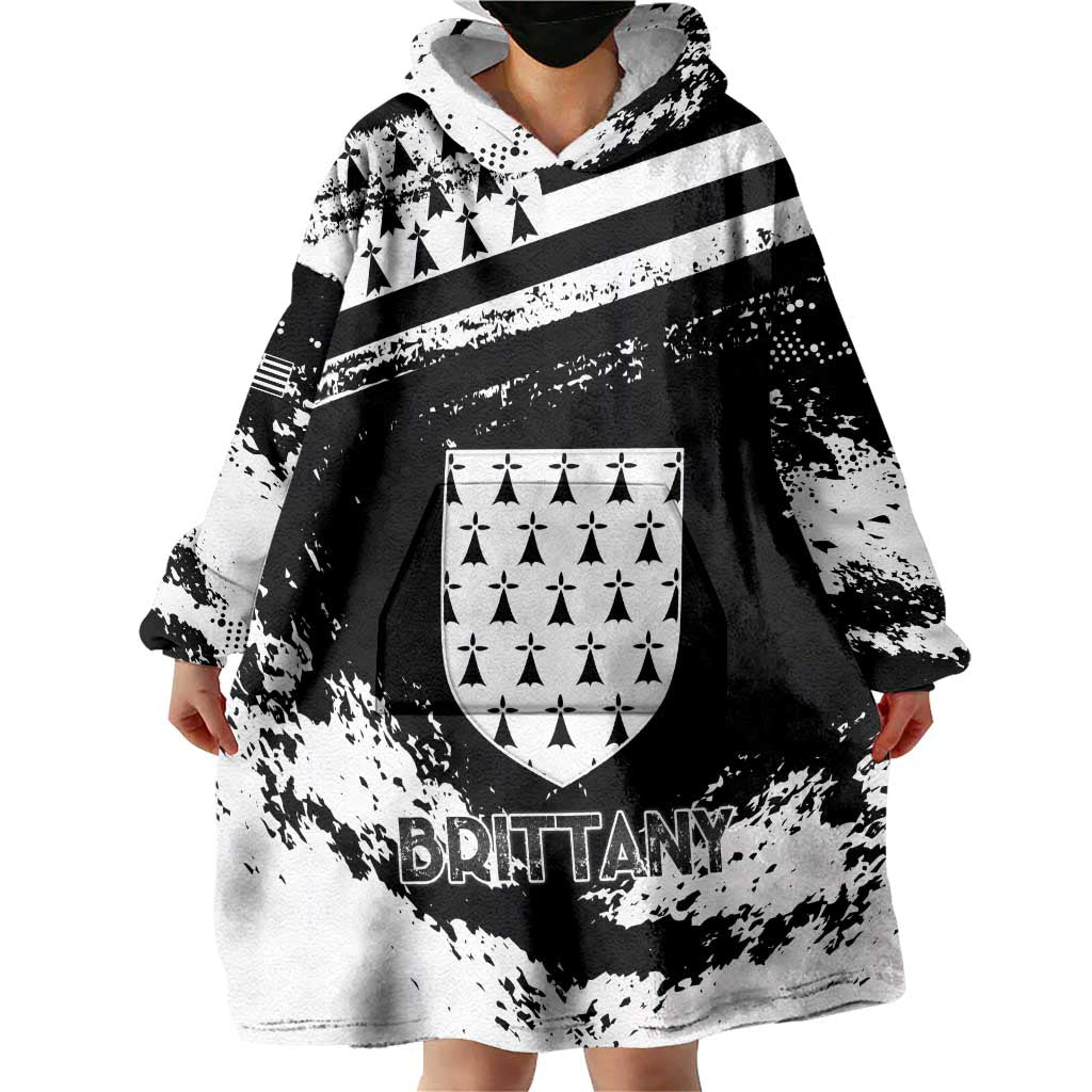 Personalized Brittany Wearable Blanket Hoodie Coat Of Arms With Triskelion - Grunge Style - Wonder Print Shop