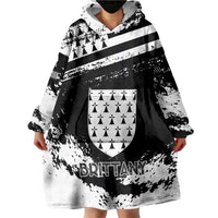Personalized Brittany Wearable Blanket Hoodie Coat Of Arms With Triskelion - Grunge Style - Wonder Print Shop