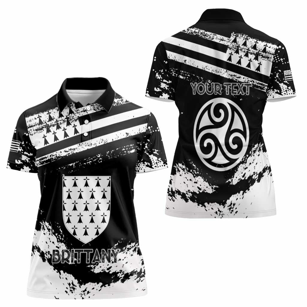 Personalized Brittany Women Polo Shirt Coat Of Arms With Triskelion - Grunge Style - Wonder Print Shop