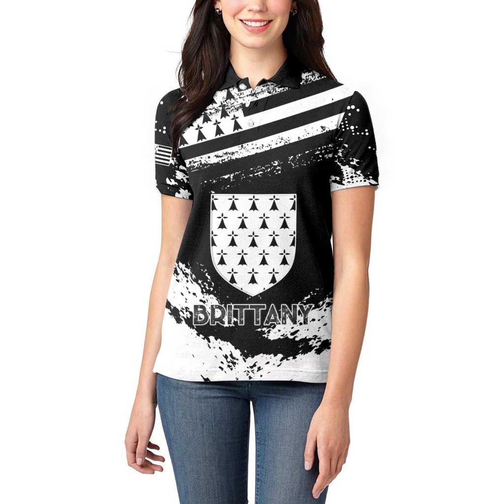 Personalized Brittany Women Polo Shirt Coat Of Arms With Triskelion - Grunge Style - Wonder Print Shop