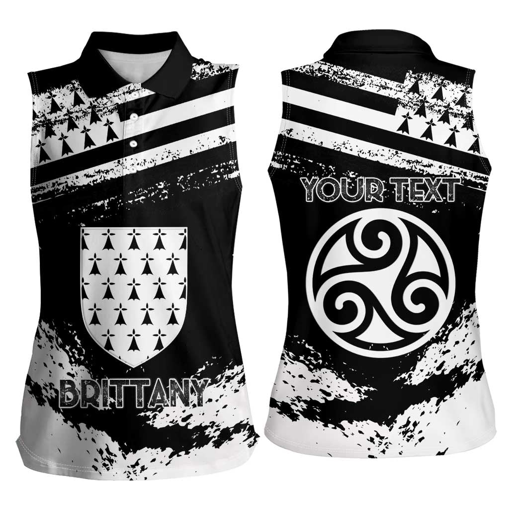 Personalized Brittany Women Sleeveless Polo Shirt Coat Of Arms With Triskelion - Grunge Style - Wonder Print Shop