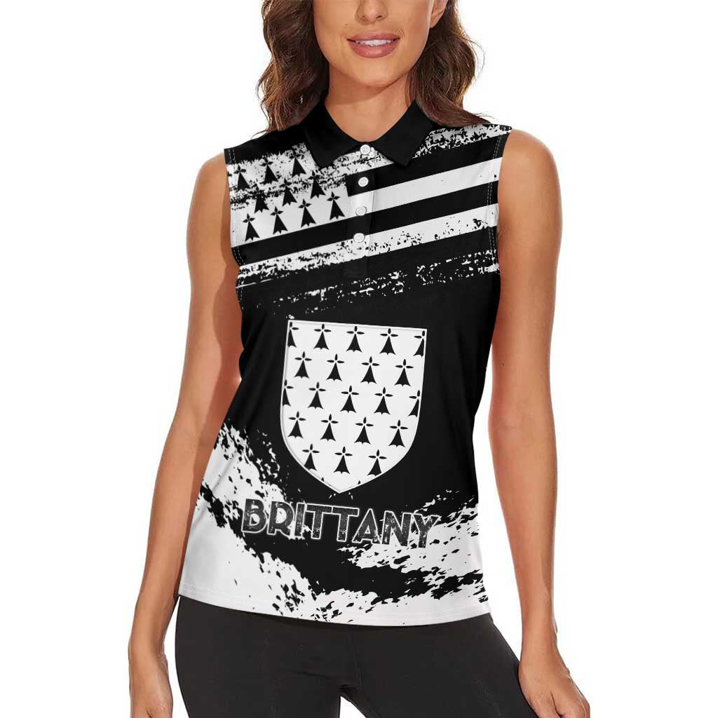 Personalized Brittany Women Sleeveless Polo Shirt Coat Of Arms With Triskelion - Grunge Style - Wonder Print Shop