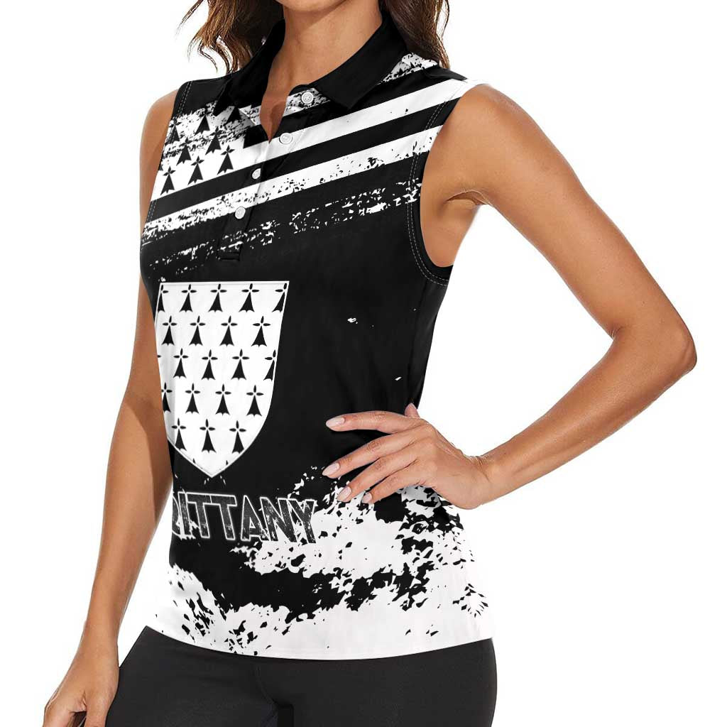 Personalized Brittany Women Sleeveless Polo Shirt Coat Of Arms With Triskelion - Grunge Style - Wonder Print Shop