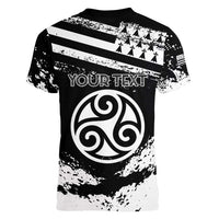 Personalized Brittany Women V-Neck T-Shirt Coat Of Arms With Triskelion - Grunge Style - Wonder Print Shop
